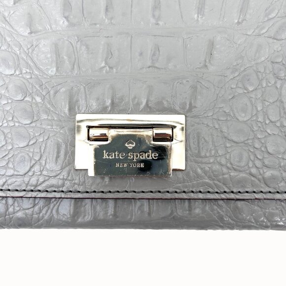 KATE SPADE HARWOOD PLACE FIONA GRAY CROC-EMBOSSED LEATHER CROSSBODY BAG PURSE - Picture 4 of 14